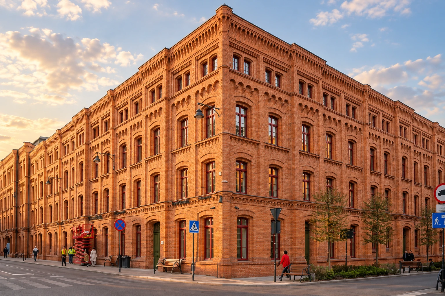 Wygenerowana wizualizacja ceglanej famuły Poznańskiego przy ulicy Ogrodowej w Łodzi